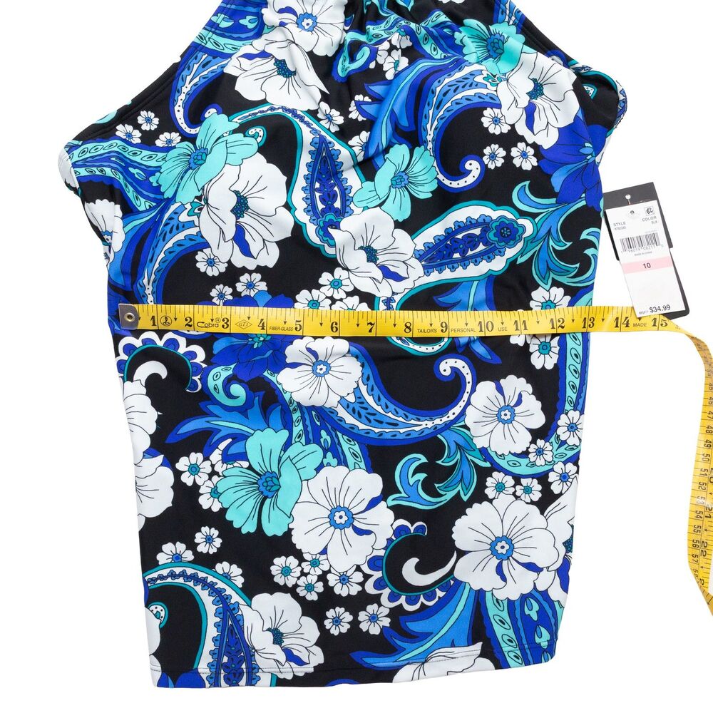 Island Escape Women's Size 10 Black Blue Floral Paisley Underwire Tankini Swim - Picture 5 of 6